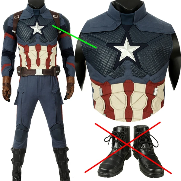 Мстители, костюм Капитана Америки для косплея, полный комплект, наряд Капитана Америки, Стива Роджерса, комбинезон,, на заказ - Цвет: PU without Boots