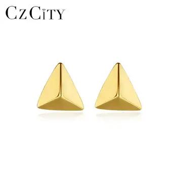 

CZCITY Real 14k Gold Simple Triangle Stud Earrings for Women Girls Yellow Gold Geometric Small Fine Jewelry Au585 Brincos E14122