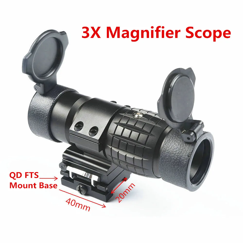 

3X Magnifier Sight Scope Quick Release W/Picatinny 20mm Rail Flip Flip-up Mount to Side Mount for Sniper Rifle Airsoft Hunting