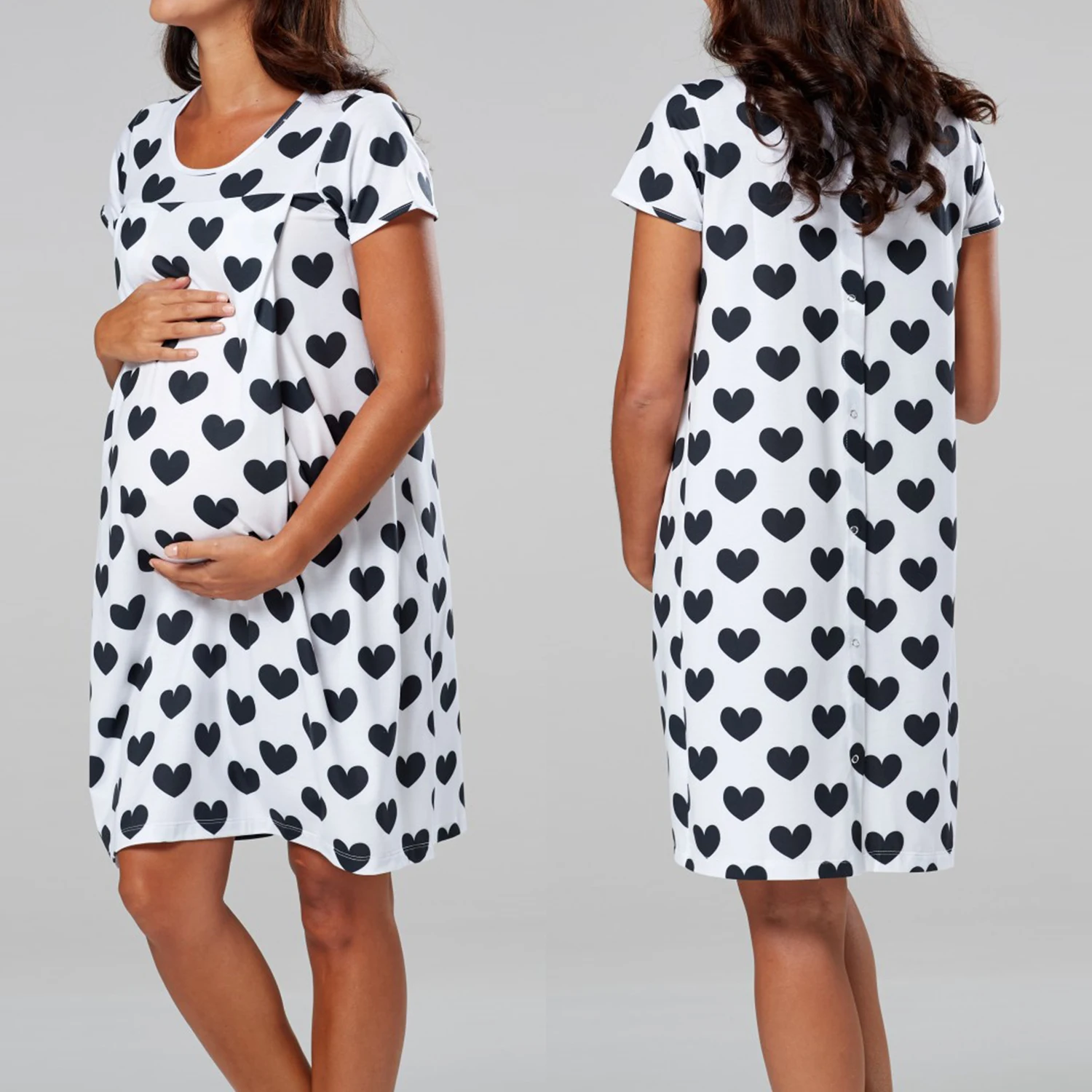 Пижамы для беременных; платье для беременных; Одежда для беременных; короткий рукав; в горошек; с принтом; пижамы для кормления; платье для беременных