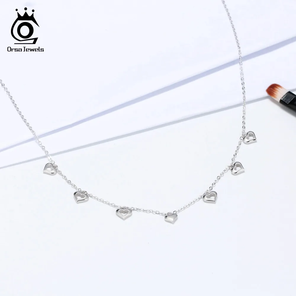 ORSA JEWELS 925 пробы Серебряное ожерелье с подвеской s для женщин в форме сердца серебряные Чокеры ожерелье для свадебной девушки ювелирные изделия подарок OSN120