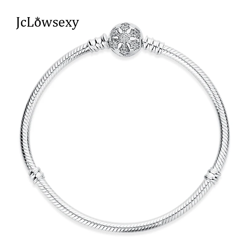 

Authentic 925 Sterling Silver Bracelet Pave Crystal Snowflake Clip Snake Chain Basic Bracelets Fit Pan DIY Charms Beads Bangles