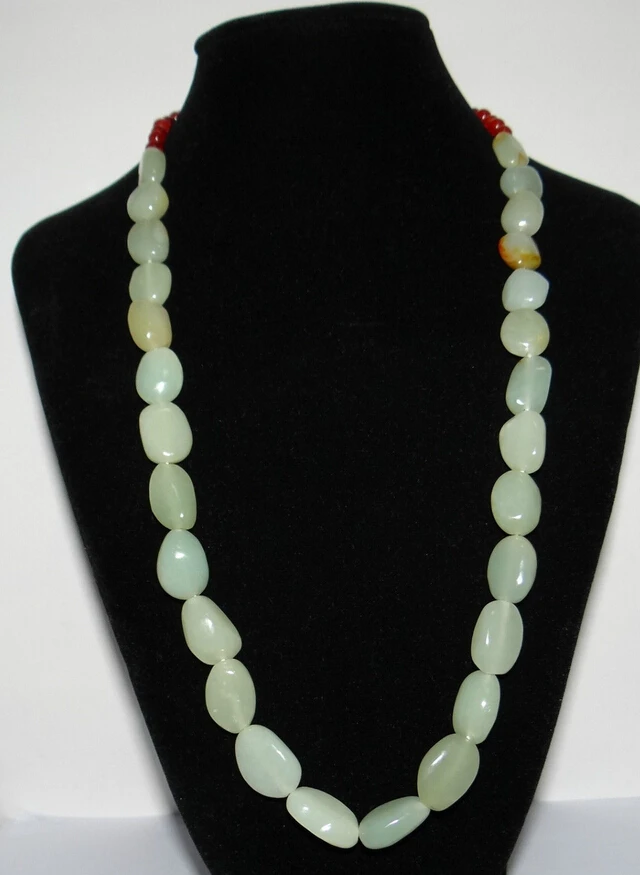 

Jew3115 Nature Nephrite Hetian Jade Large Pearls Necklace