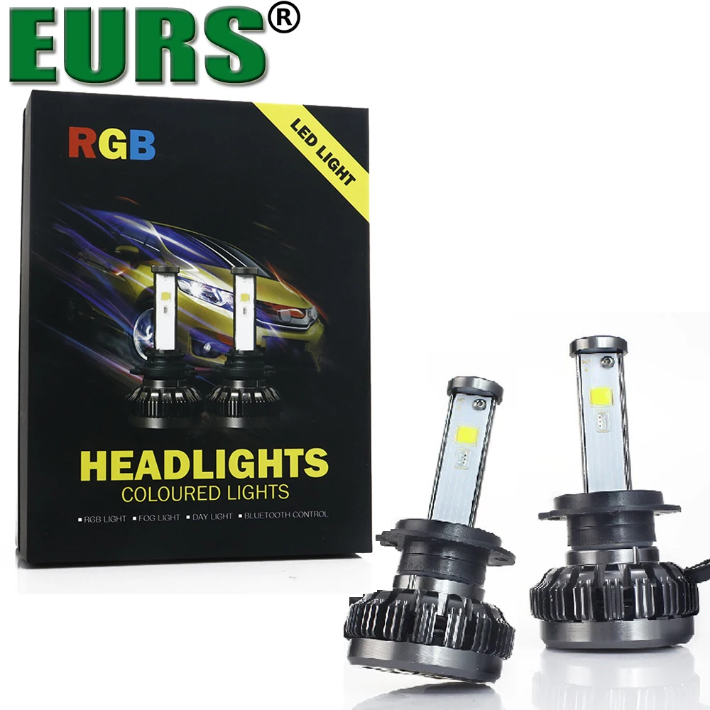 

EURS(TM) 2pcs rgb h7 h1 h11 9005 9006 6000k waterproof super bright led headlight bulb h4 app control headlamp