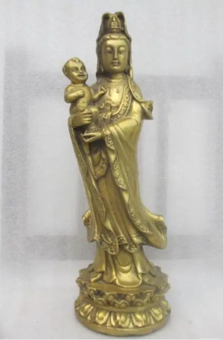 

10.24 inch / Ancient Chinese bronze to send their children guanyin statue