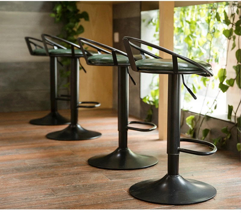 Iron Art Bar Chair European Style Rotated High Stool with Footrest Household Leisure Lifted Bar Stool Front Desk Reception Chair Iron Art Bar Chair European Style Rotated High Stool with Footrest Household Leisure Lifted Bar Stool Front Desk Reception Chair