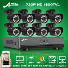 ANRAN 8-КАНАЛЬНЫЙ Камеры Безопасности Система AHD 1080N HDMI DVR 720 P 1800TVL ИК Открытый Камеры Главная Видеонаблюдения Комплекты E-Mail оповещения