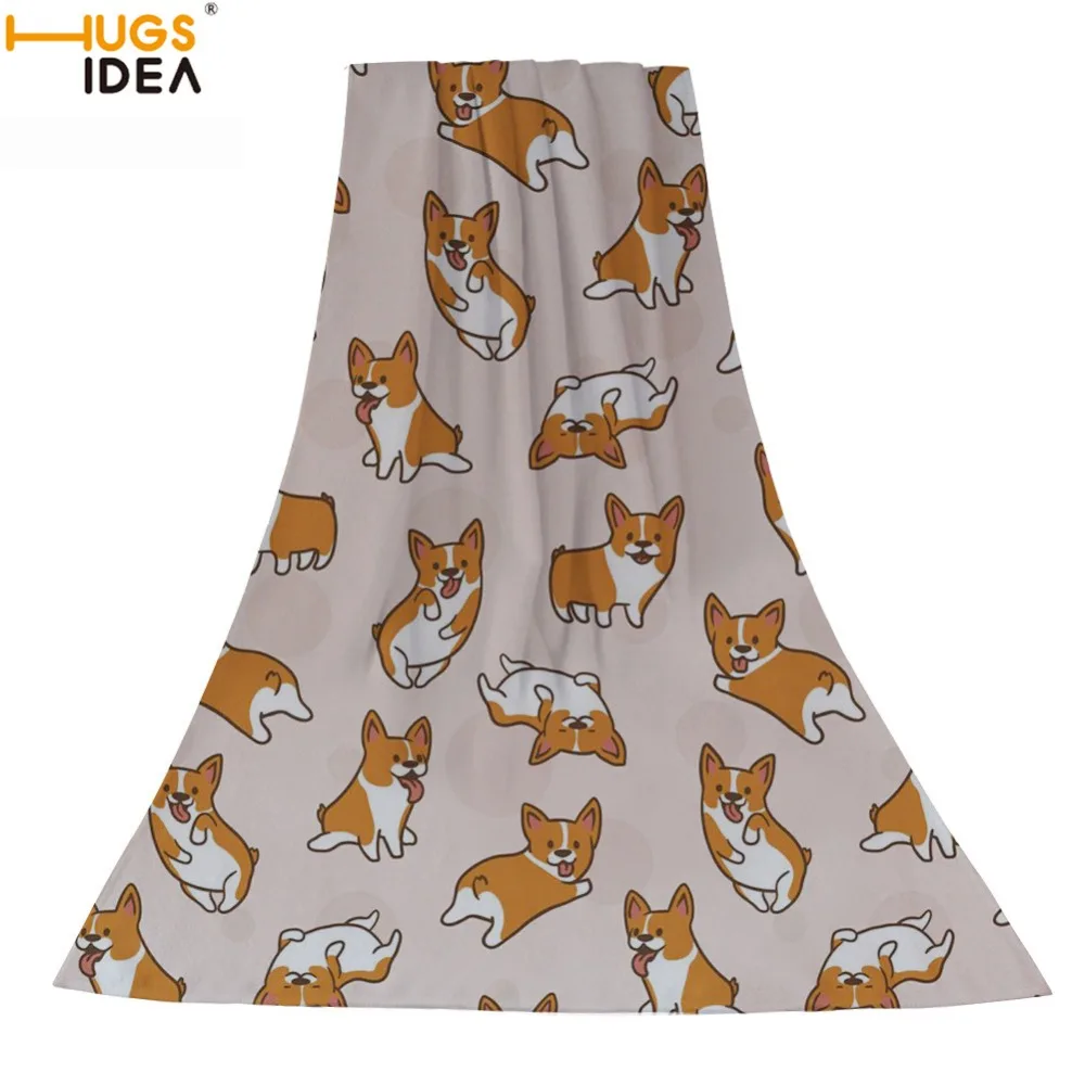 

HUGSIDEA Super Absorbent Home Textile Bath Towels Cartoon Playful Corgi Print Large Thick Summer Beach Towel for Cute Kid Toalla