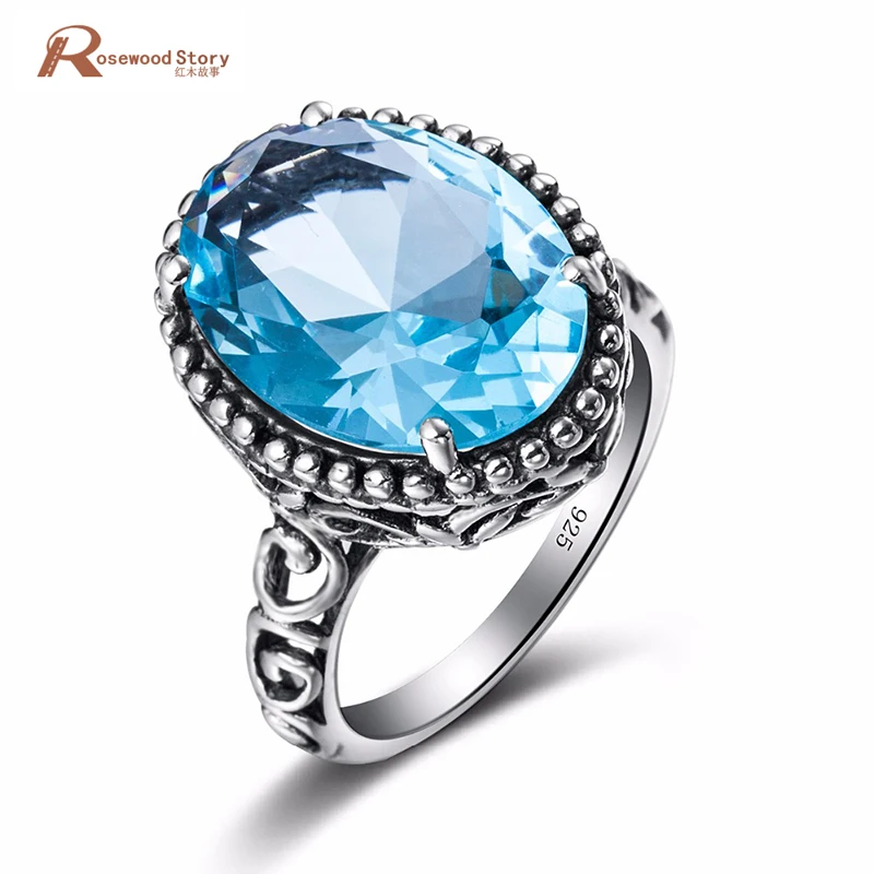 

Fashion Jewelry Charms 925 Sterling Silver Sky Blue Crystal Ring Vintage Style Victoria Wieck Wedding Rings for Women Gifts