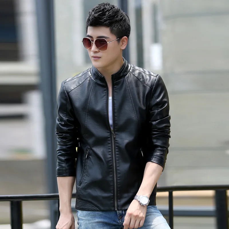 

Men's PU Leather Jacket Men Standing Collar Fashion Motorcycle Leather Coat Men Winter Jacket Streetwear Clothes Free shipping