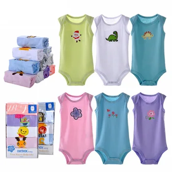 

5PCS/LOT Unisex Top Quality Baby Rompers Sleeveless Cotton O-Neck 0-24M Novel Newborn Boys & Girls Roupas de bebe Baby Clothes