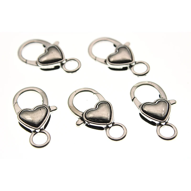 10Pcs Gold Silver Plated Bronze Copper Twill & Charms Heart Lobster Clasps 22MM 