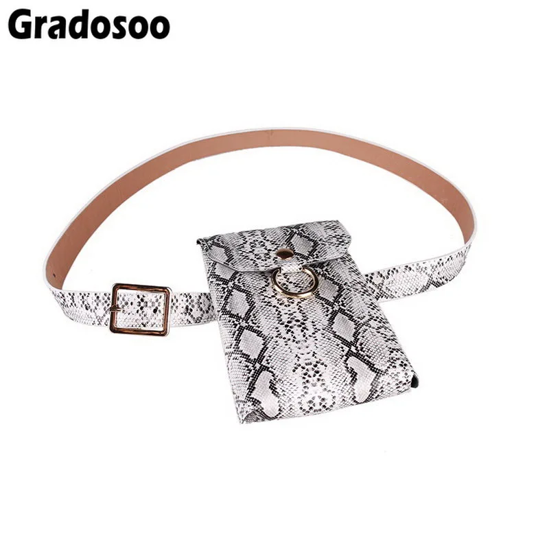 

Gradosoo New Vintage Serpentine PU Leather Women Waist Pack High Quality Women Fanny Pack Fashion Waist Bag For Girls LBF283