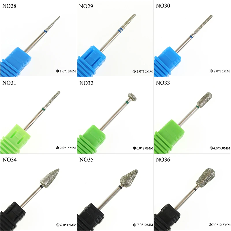36 типов алмазных сверл для ногтей, фрезы для маникюра, фрезы для педикюра, электрические сверлильные станки, аксессуары, пилки для ногтей, инструменты для дизайна