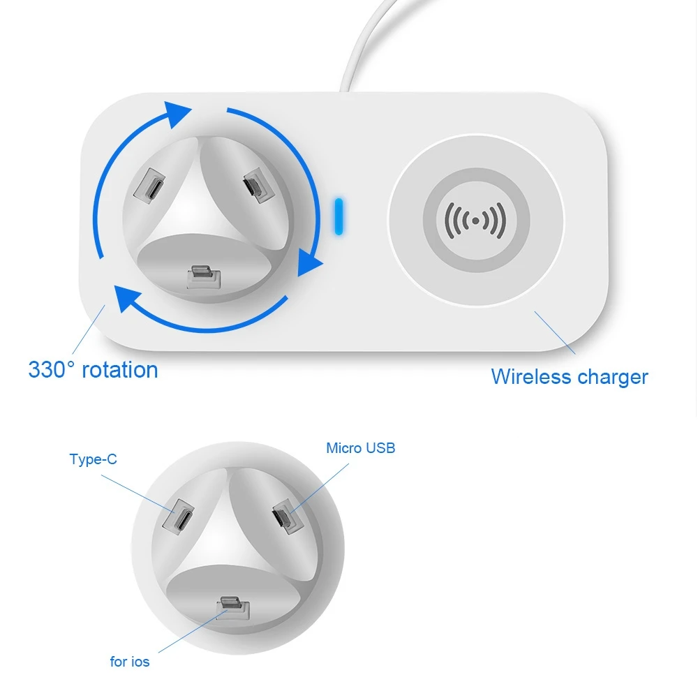 DCAE 3 в 1 зарядный держатель для телефона Qi Беспроводная подставка для зарядного устройства для iPhone 11 XS XR 8 X Airpods samsung S10 S9 S8 type C USB кабель