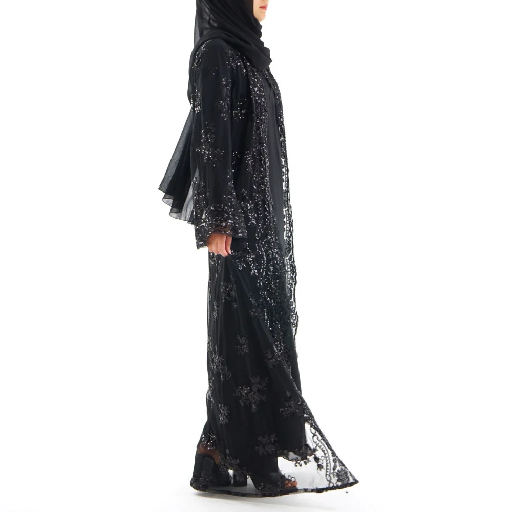 Вышитое блестками мусульманское платье абайя исламское женское Малайзийский джилбаб джеллаба халат Musulmane турецкий Baju открытое кимоно кафтан