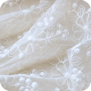 

High Quality Sunflower Embroidered Lace Fabric for Girl Doll's Cloth Dress Wedding Lace Curtain Accessories Embroidery ZJC-99