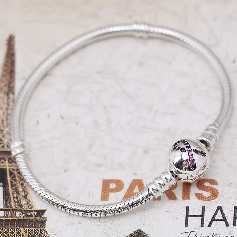 

100% Authentic 925 Sterling Silver Bead Charm Snake Chain Fit Original Red Scarf Clasp Pandora Bracelet for Women DIY Jewelry