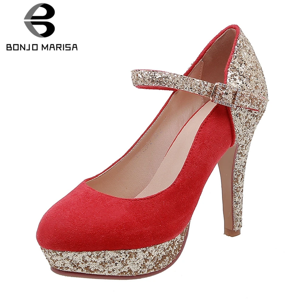 

BONJOMARISA Brand Design Big Size 32-43 Mary Janes Ladies High Heels Bling Platform Shoes Woman Casual Party Sexy Autumn Pumps