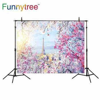 

Funnytree photography backdrop Eiffel Tower spring flower bokeh sky background photocall photo studio photo prop