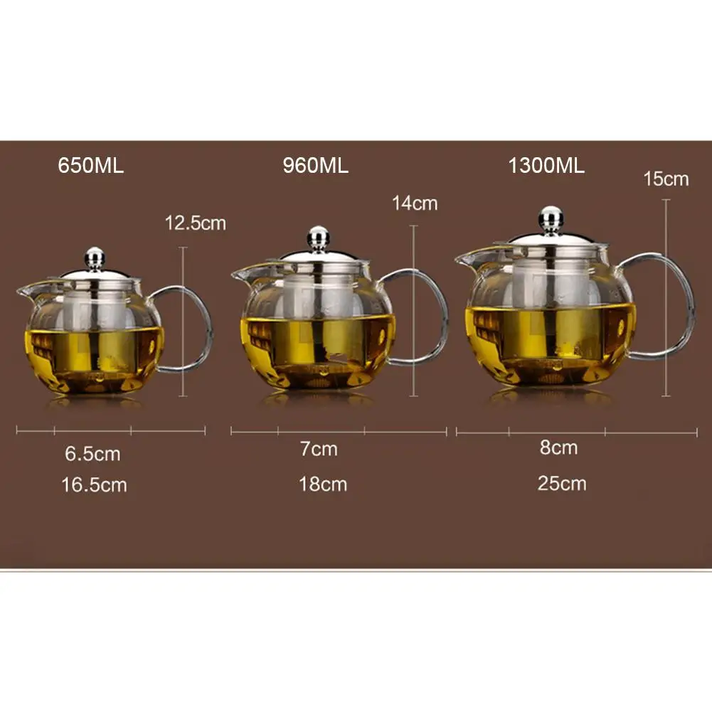 650 мл, 960 мл, 1300 мл, термостойкий стеклянный чайник, цветочный чайный набор, чайник, кофейник, посуда для напитков, набор, ситечко из нержавеющей стали