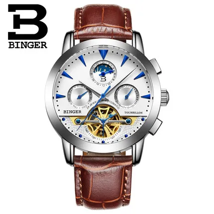 Men Luxury Switzerland Brand Binger Automatic Mens Wristwatch Male Man Leather Watches Waterproof relogios masculinos army
