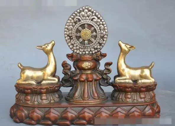 

S02345 China Pure bronze 24K Gold Gild silver animal Deer auspicious statue Decoration (B0413)
