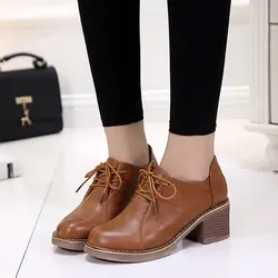 Женская обувь Классические лодочки британский стиль ретро Туфли-оксфорды на шнуровке обувь на высоком каблуке Острый носок Creepers