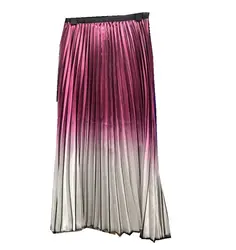 Атласная Юбка Женская 2019 Новая переменная-цвет Высокая талия плиссированная юбка средней длины длинный подол женский демисезонные юбки