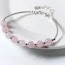 Длина, 15 см-17,5 см) реальный. 925 пробы серебряные ювелирные украшения натуральный розовый кварц камень браслет манжета GTLS495