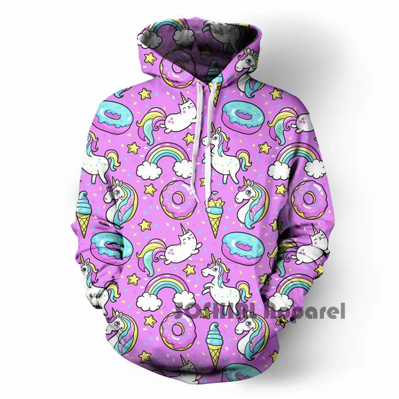 SOSHIRL Kawaii толстовки с изображением пончика единорога Женская/Мужская толстовка