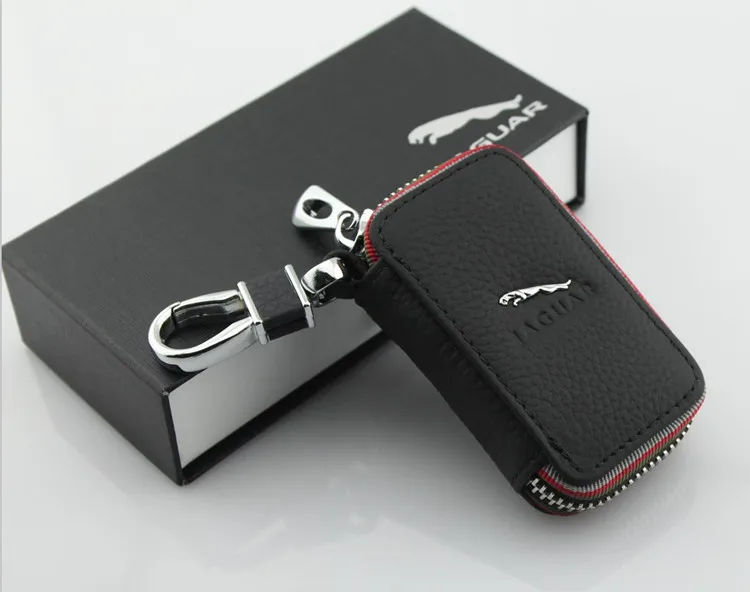 black leather red line car key case For Jaguar XF XJ XK F TYPE on