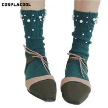 [COSPLACOOL] Модные шерстяные блестящие теплые носки ручной работы с жемчугом женские хлопковые шелковые цветные блестящие носки Meias осень/зима Calcetines Mujer