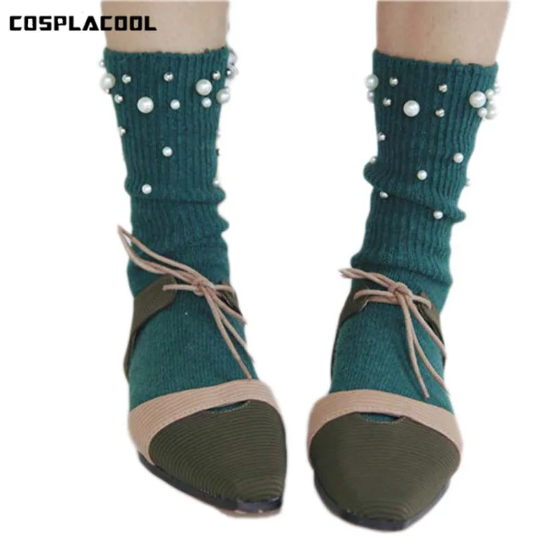 

[COSPLACOOL]Fashion Wool Pearl Glitter Warm Handmade Socks Women Cotton Silk Colorful Shining Meias Fall/Winter Calcetines Mujer