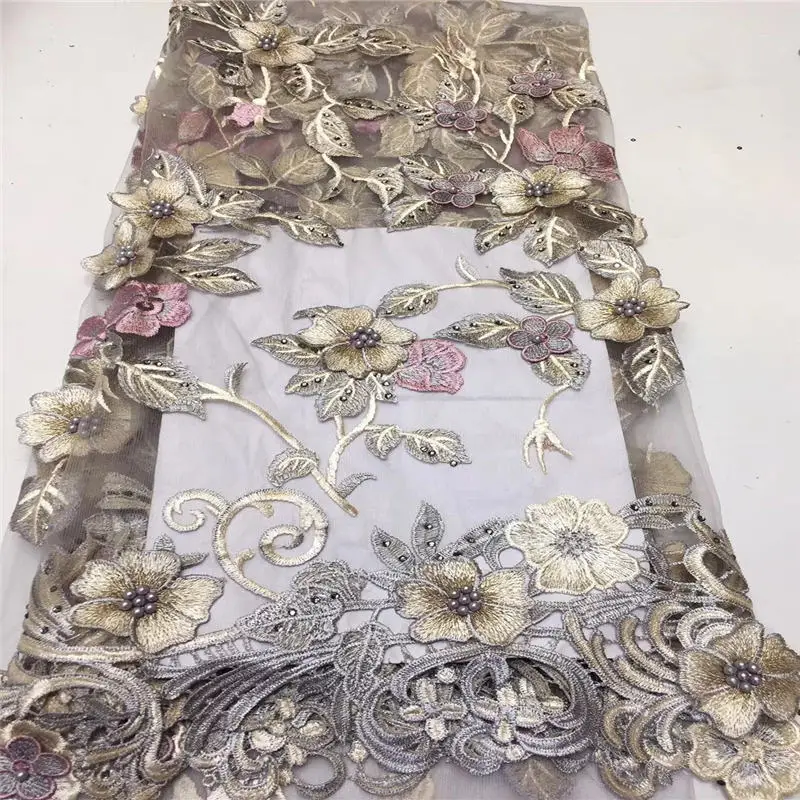 Алмазная бисерная кружевная ткань высокого качества 3D аппликация последний Африканский кружевной материал для свадьбы газ, кружево, ткань Франция нигерийские бусины JX