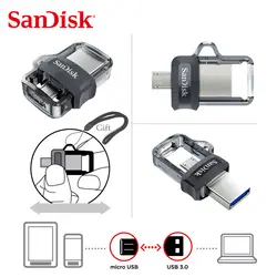 SanDisk OTG USB флэш-накопитель 32 Гб 16 Гб USB 3,0 двойной мини-накопитель 128 Гб 64 Гб Флешка 3,0 для смартфонов ПК и Android