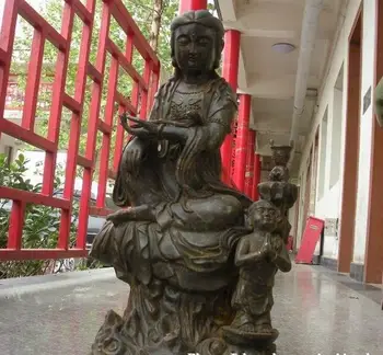 

23"Huge Tibet Buddhism Temple old Bronze Boy Kindly Kwan-Yin Buddha Statue