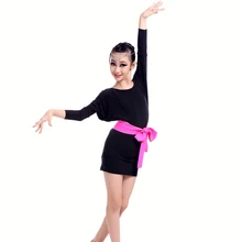 6 шт./партия, детское платье для танцев с длинными рукавами и длинными рукавами с бантом на талии, стильные платья, костюмы для Бальных клубных клубов, tls304