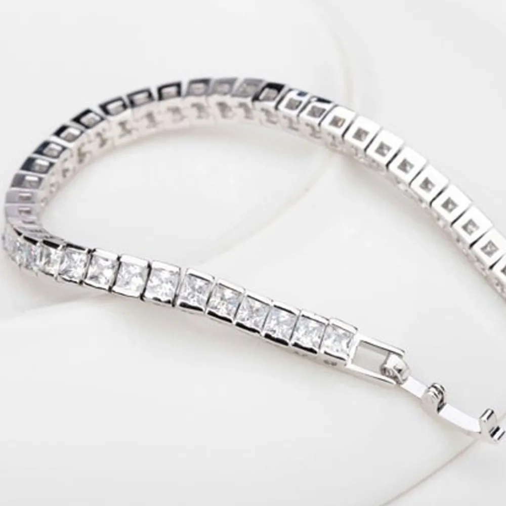 LUOTEEMI Brand Hot Selling Simple Style Full of Square Shape Cubic Zirconia Luxury Women Charm Bracelet Factory Wholesale Gift