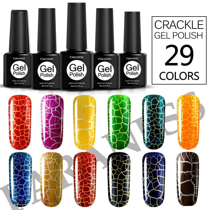 

Paraness Fashion Lucky Soak Off 3D Nail Art Gel Varnish Crack Nail Polish Crackle UV Gel Polish 8ml 12 Color Need Led Lamp Nail