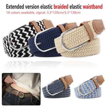 

Top Quality Wide Woven Stretch Braided Elastic Leather Buckle Luxury Canvas Extended 120 cm Belts Male And Woman Military Belt