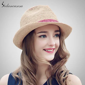 

Sedancasesa Summer Hats Raffia Straw Hat for Women Beach Fedoras Casual Panama Sun Hats Jazz Caps Crochet Straw hat SM026070