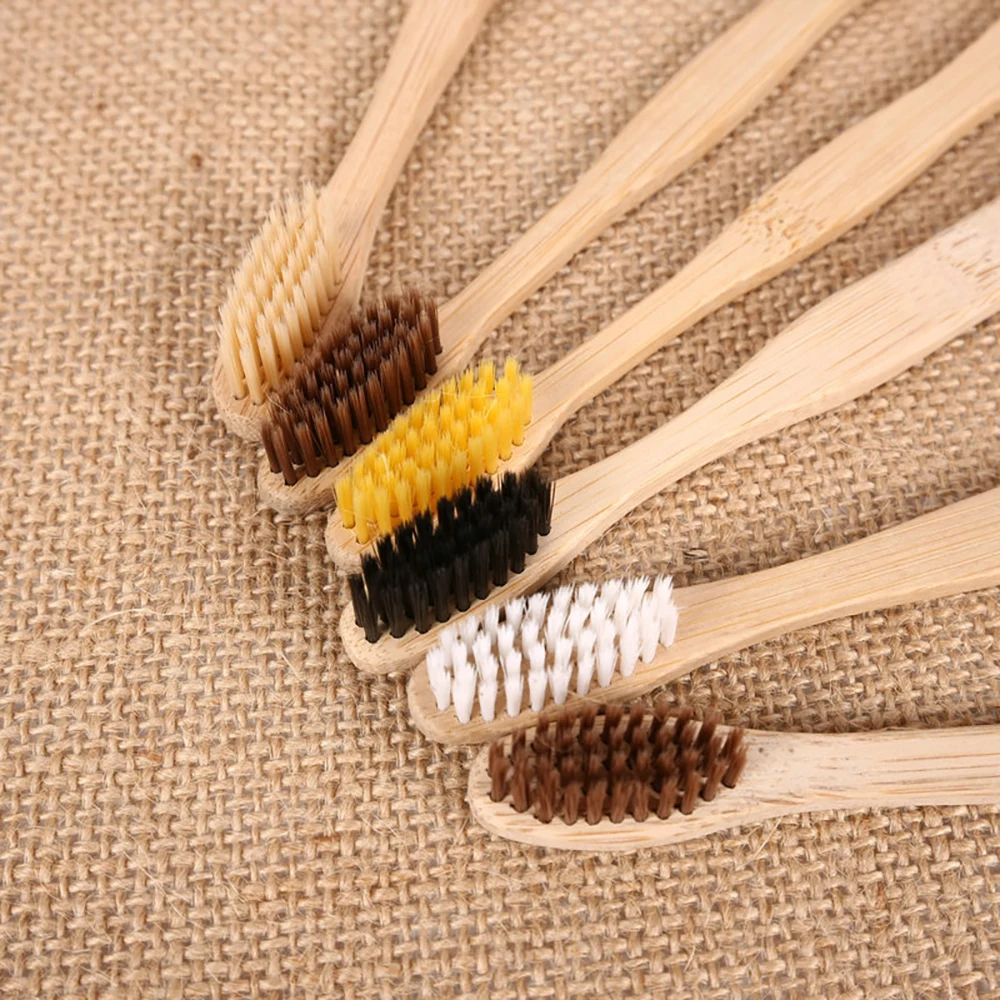 

10 PCS Eco-Friendly Natural Bamboo Charcoal Toothbrush Soft Bristle Low Carbon Wooden Handle Portable Teeth Clean Brush