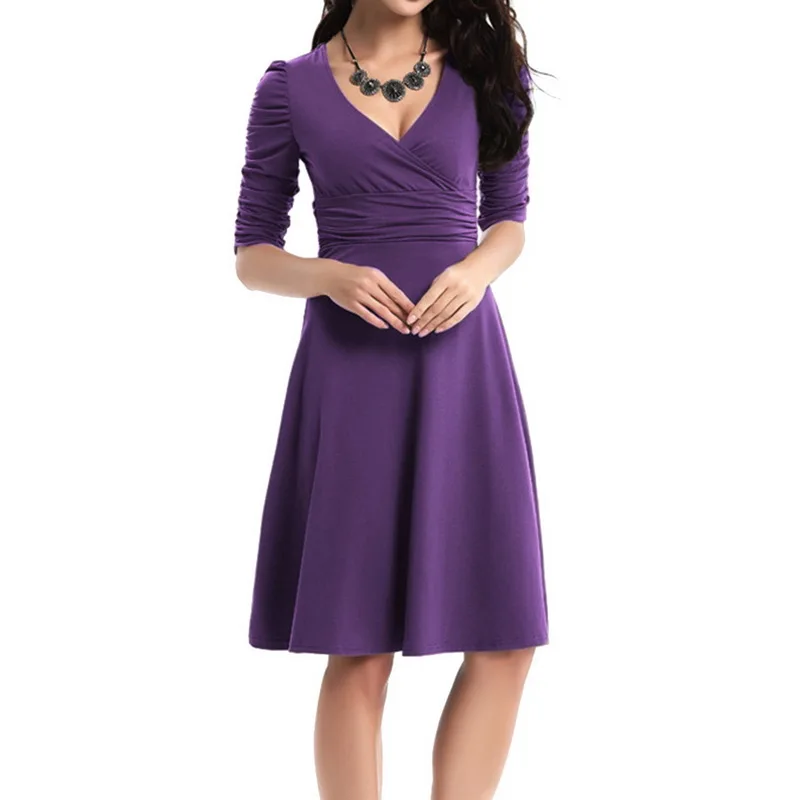 

HEFLASHOR Solid Long Sleeve Chiffon Summer Dress Women V-neck Office Dresses Sexy Red Female Ladies Short Dress Festa Clothes