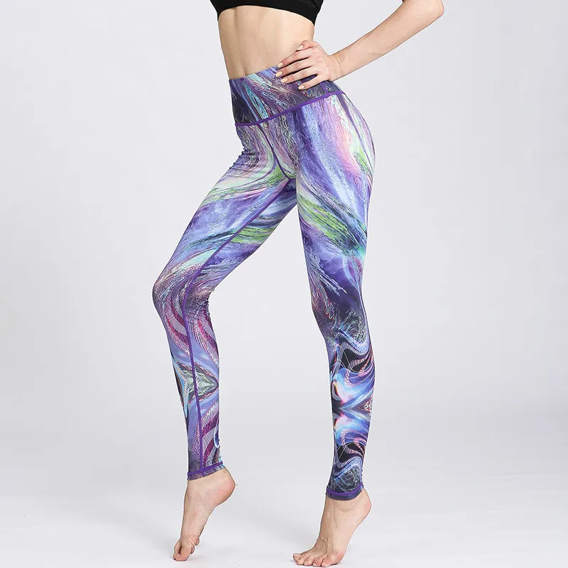 Бесшовные Леггинсы для йоги женские леггинсы с высокой талией с принтом сухие облегающие Компрессионные спортивные штаны контроль живота колготки для фитнеса - Цвет: Purple