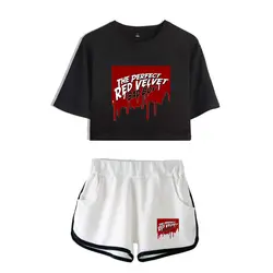 LUCKYFRUDAYF красный бархат Лето Kpop Kawaii для женщин комплект из двух предметов шорты для брюки девочек и футболки одежда 2018 Лидер продаж п