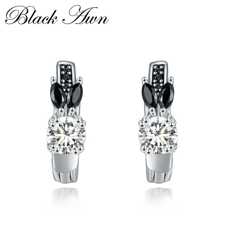 Женские серьги кольца из серебра 925 пробы с черной шпинелью|hoop earrings|earrings forearrings for