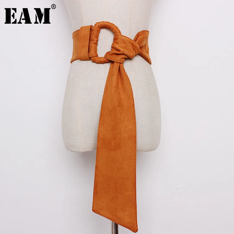 

[EAM] 2019 Spring Summer Woman Solid Color Four Colors Imitation Sueda Semi-circular Buckle Adjustable Waist Waistband LD901