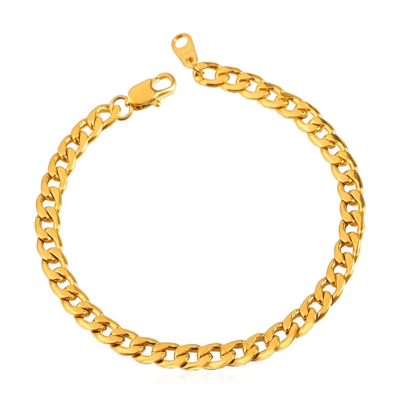 U7 браслет мужские украшения HipHop золотой цвет нержавеющая сталь 21 см 5 мм кубинский панцирный браслет-цепочка, H647 - Окраска металла: 18K gold plated