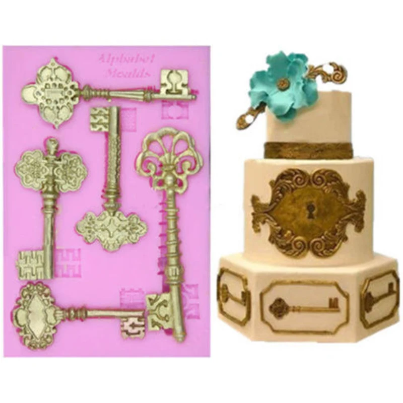 

Cute Pink European Style Key Silicone Cake Decorating Mold Soap Sugar Candy Chocolate Cake Molds Fondant Decoration Baking Tools